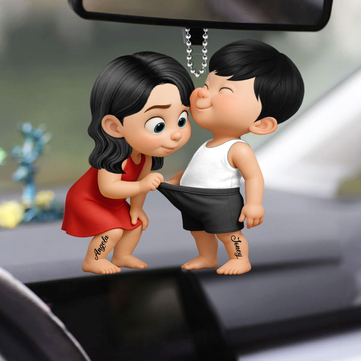 Funny Cartoon Couple Personalized Acrylic Car Hanger, Car Ornament, Anniversary Gift for him, Gift for her