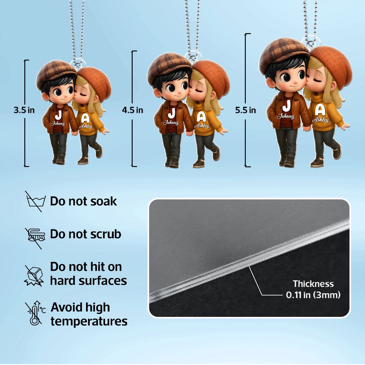 Fall Season 3D Effect Cute Cartoon Couple Walking Personalized Car Ornament, Perfect Gift for him, Gift for her