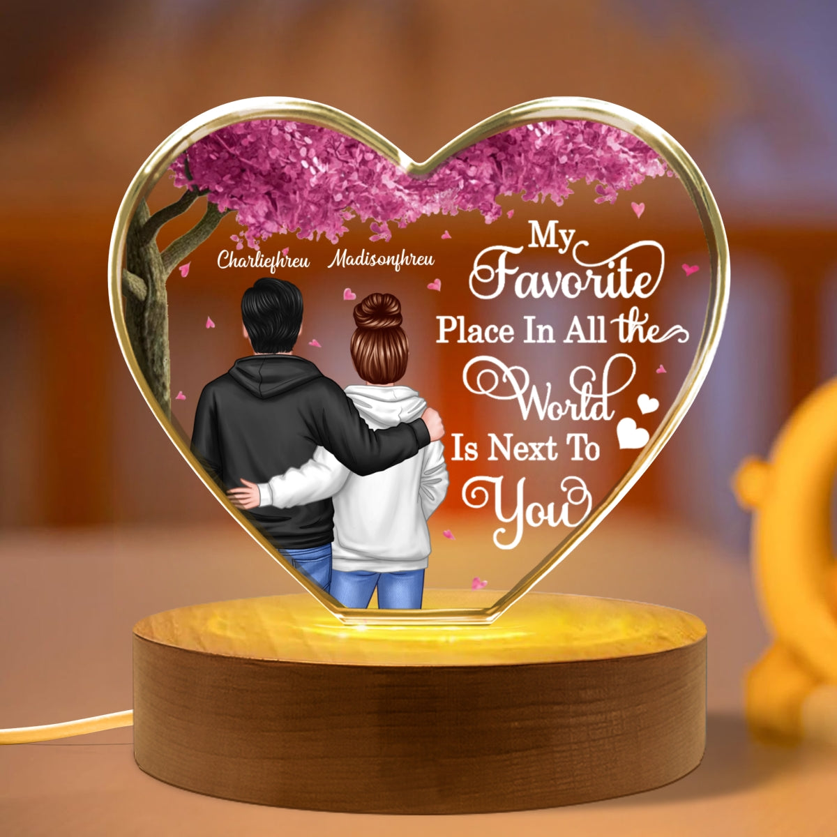 Couple Favorite Place in All the World Premium Crystal Heart LED, Treasured Forever Keepsake, Valentine's Day Gift For Him, Gift For Her