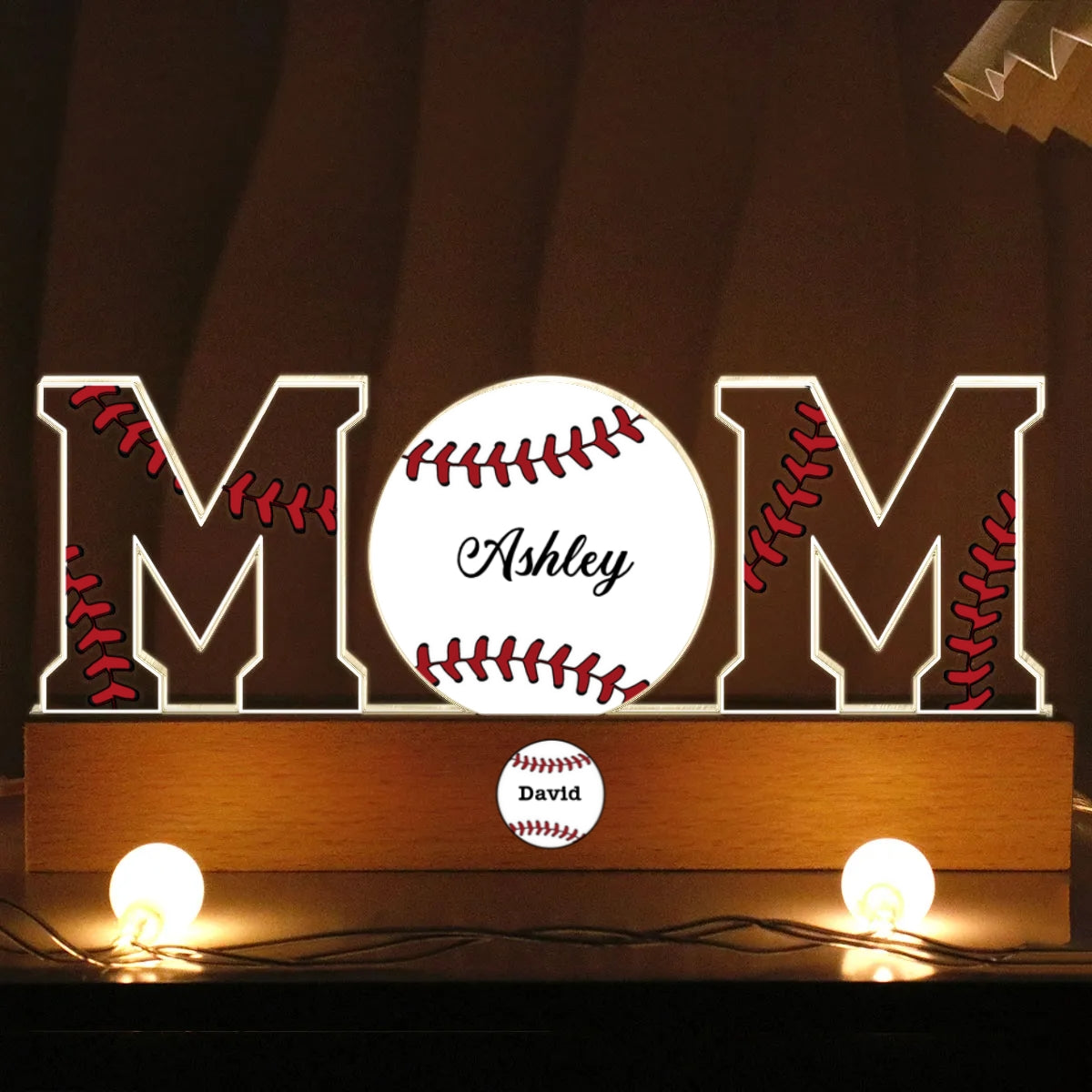 Baseball Softball Mom Kids Names Personalized Acrylic Block LED Night Light