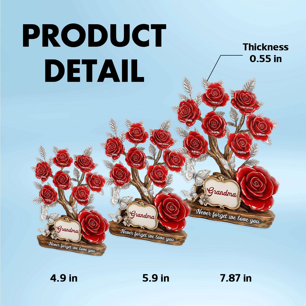 Mom Grandma & Kids Names On Roses Personalized Acrylic Block Plaque