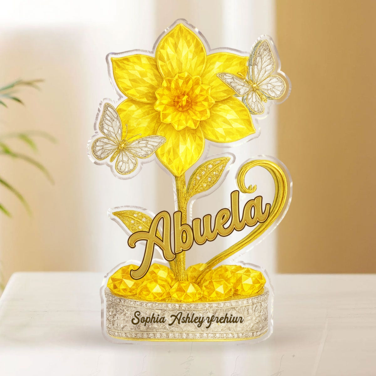 Grandma We Love You Birth Month Flower Personalized Custom Shape Acrylic Block Plaque