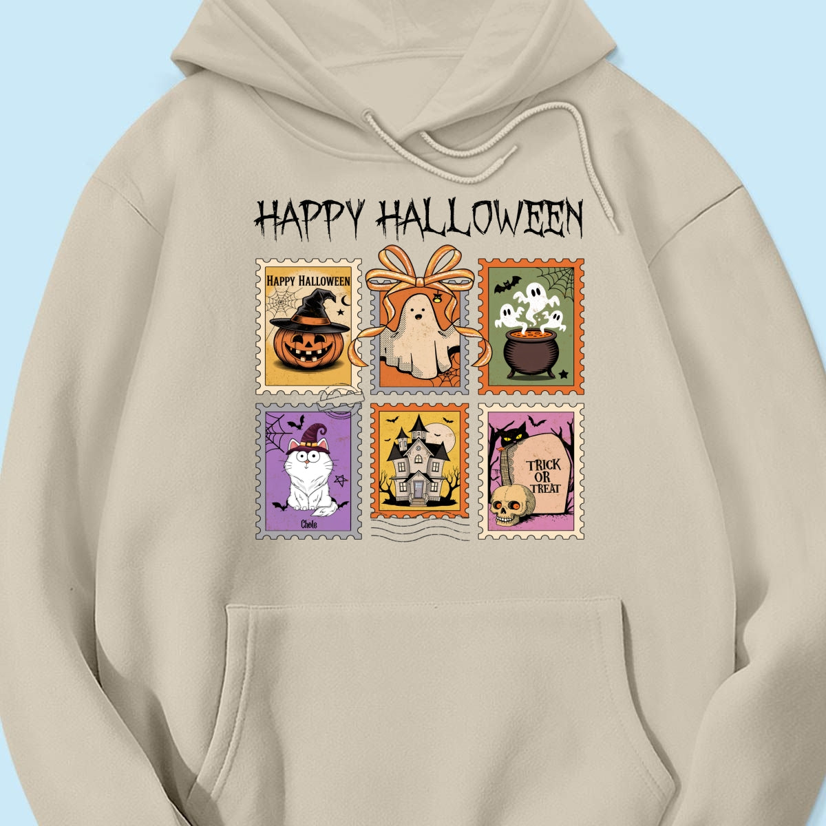 Spooky Cats Retro Stamp Theme Personalized Halloween Shirt