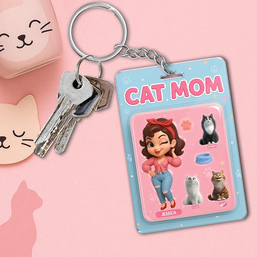 Cat Mom Custom Figure Cute Cartoon Cats Personalized Acrylic Keychain