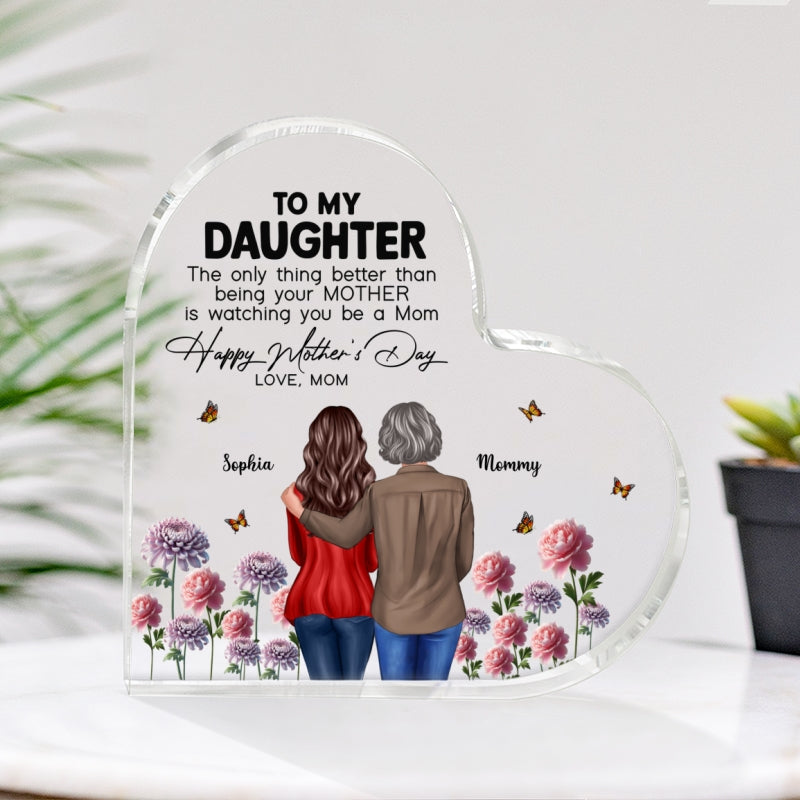 To My Daughter From Mom Happy Mother's Day Birth Flower Personalized Heart Acrylic Block Plaque