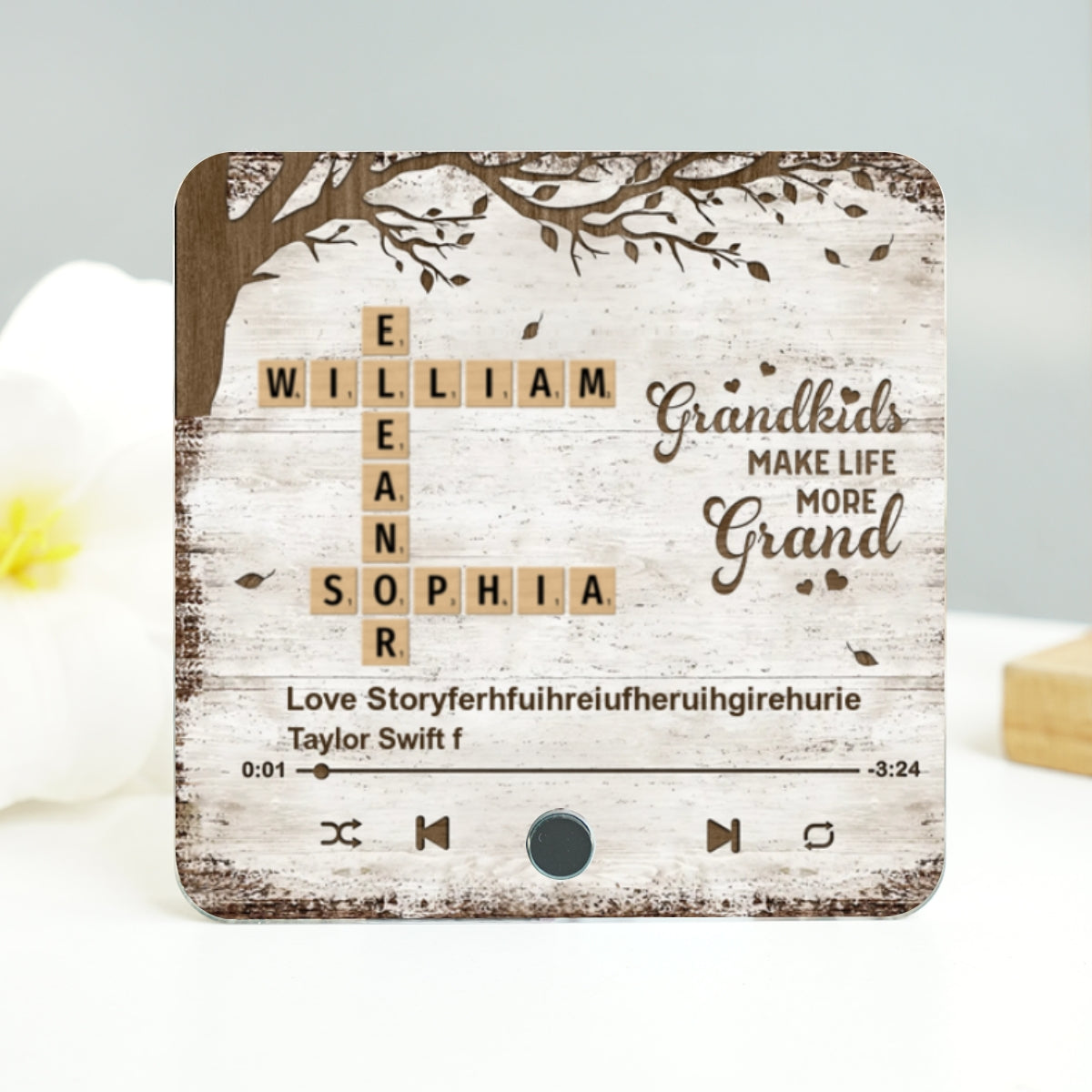 Grandkids Make Life More Grand, Crossword Puzzle Art Personalized Music Fridge Magnet, Mother's Day Gift for Grandma