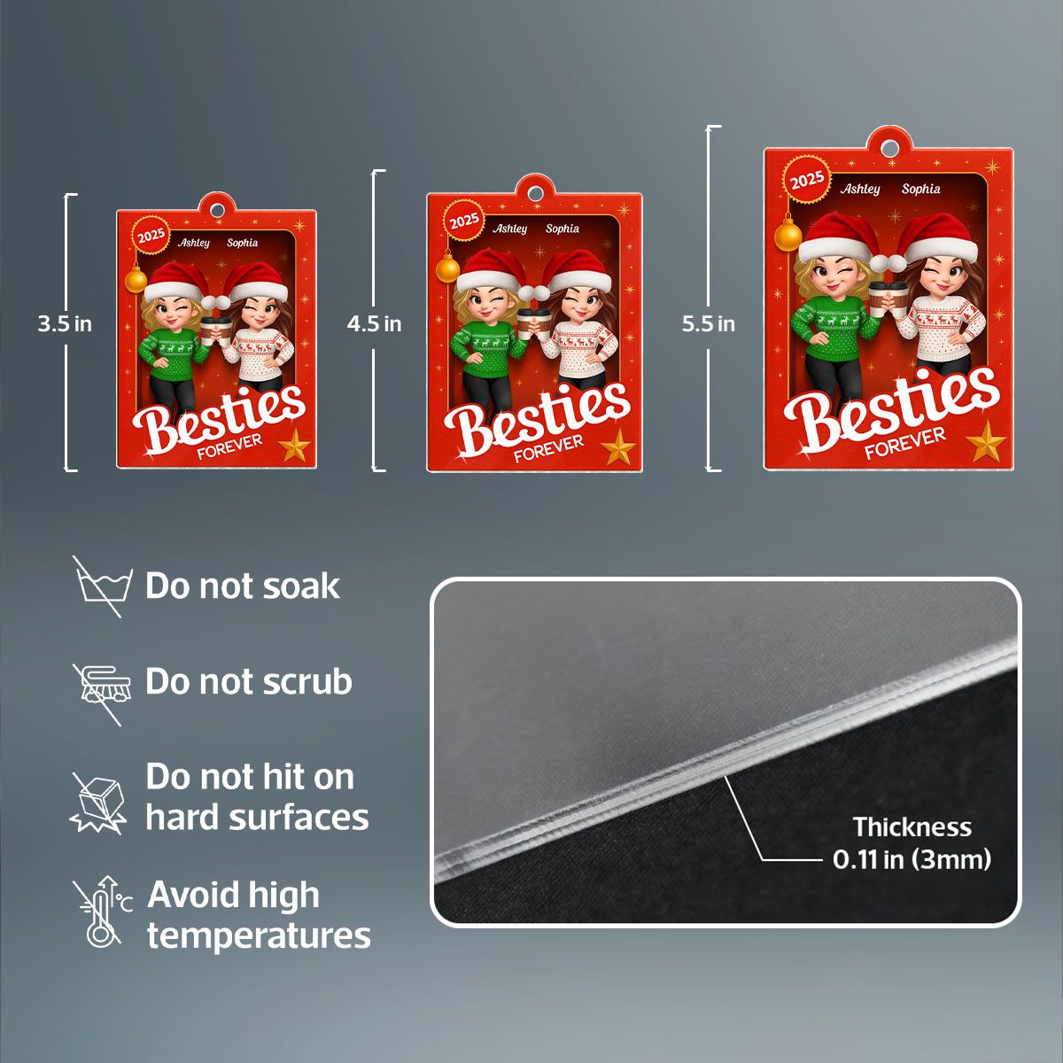 Besties Sisters 3D Effect Holiday Toy Box Personalized Acrylic Ornament, Christmas Gift for Besties, Best Friends