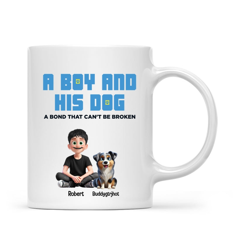Animation Cartoon A Girl Boy And Dogs A Bond That Can't Be Broken Personalized Mug, Gift For Dog Lovers