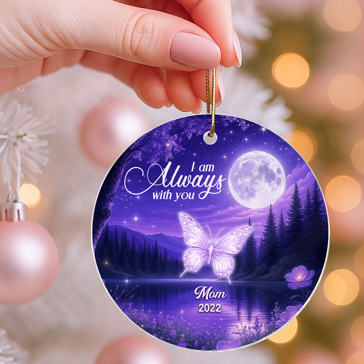 Moonlit Garden with Luminous Butterflies Memorial Personalized Acrylic Ornament, Heartwarming Sympathy Gift for Family