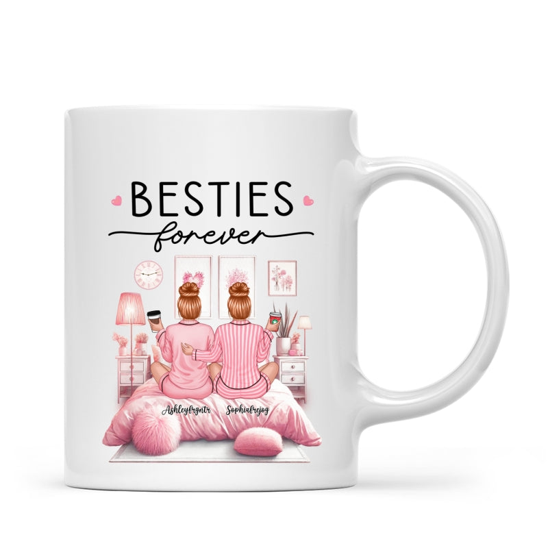 Pink Pajamas Besties In Cozy Room Personalized Mug, Heartfelt Gift For Best Friends, BFF