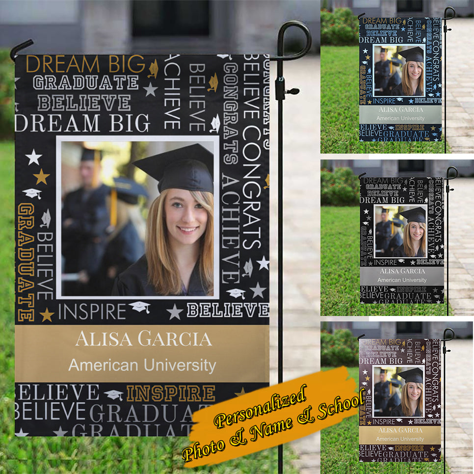 Personalized Graduate Word Art with Photo Garden Flag