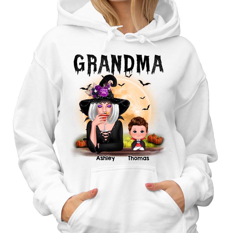 Grandma Mom Witch With GrandKids Halloween Personalized Custom Hoodie Sweatshirt