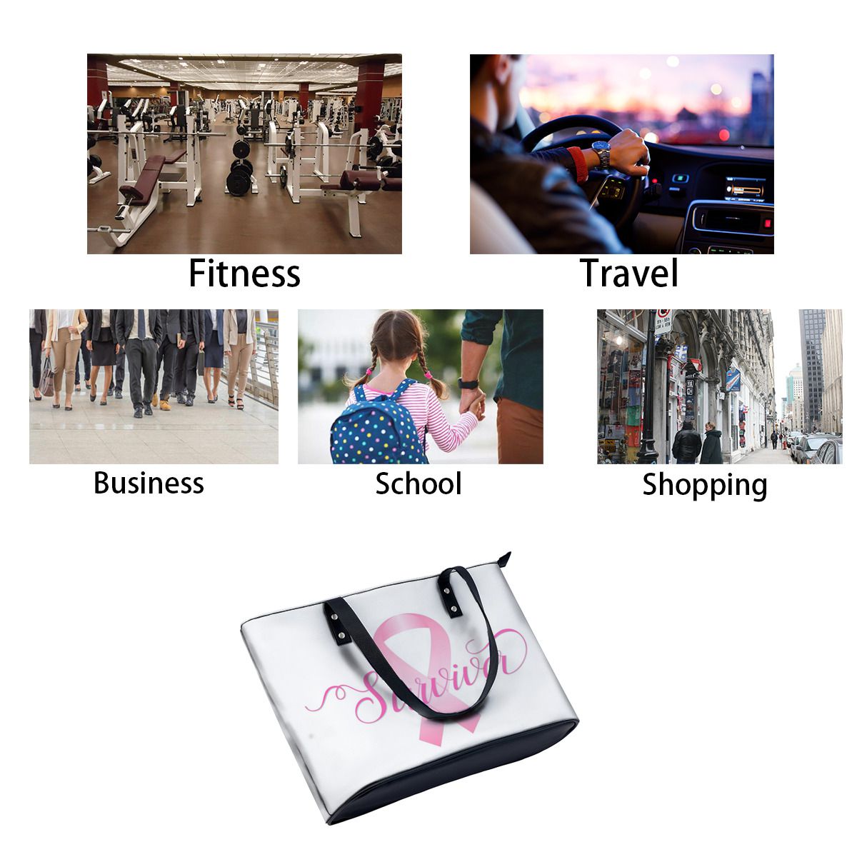 Pink Support Ribbon Breast Cancer Survivor Shoulder Bag No.T2SRWP