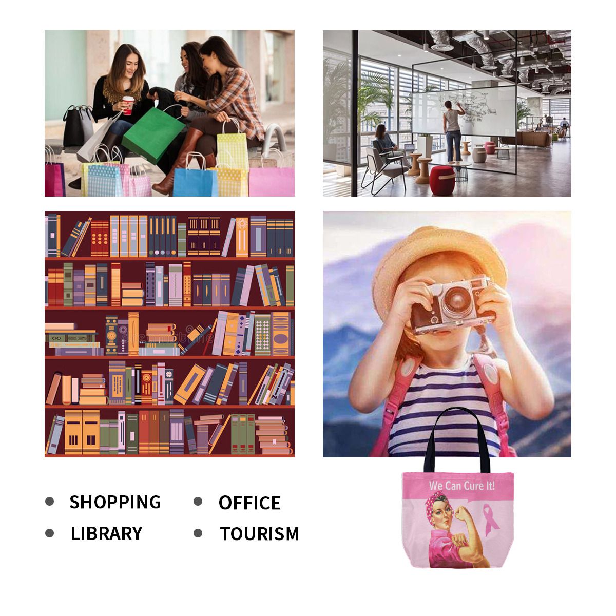 Breast Cancer Awareness Rosie the Riveter Canvas Bag No.QHLOCQ