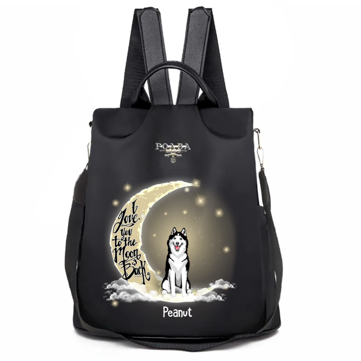 Love Dog To The Moon & Back Sitting Dog Personalized Backpack