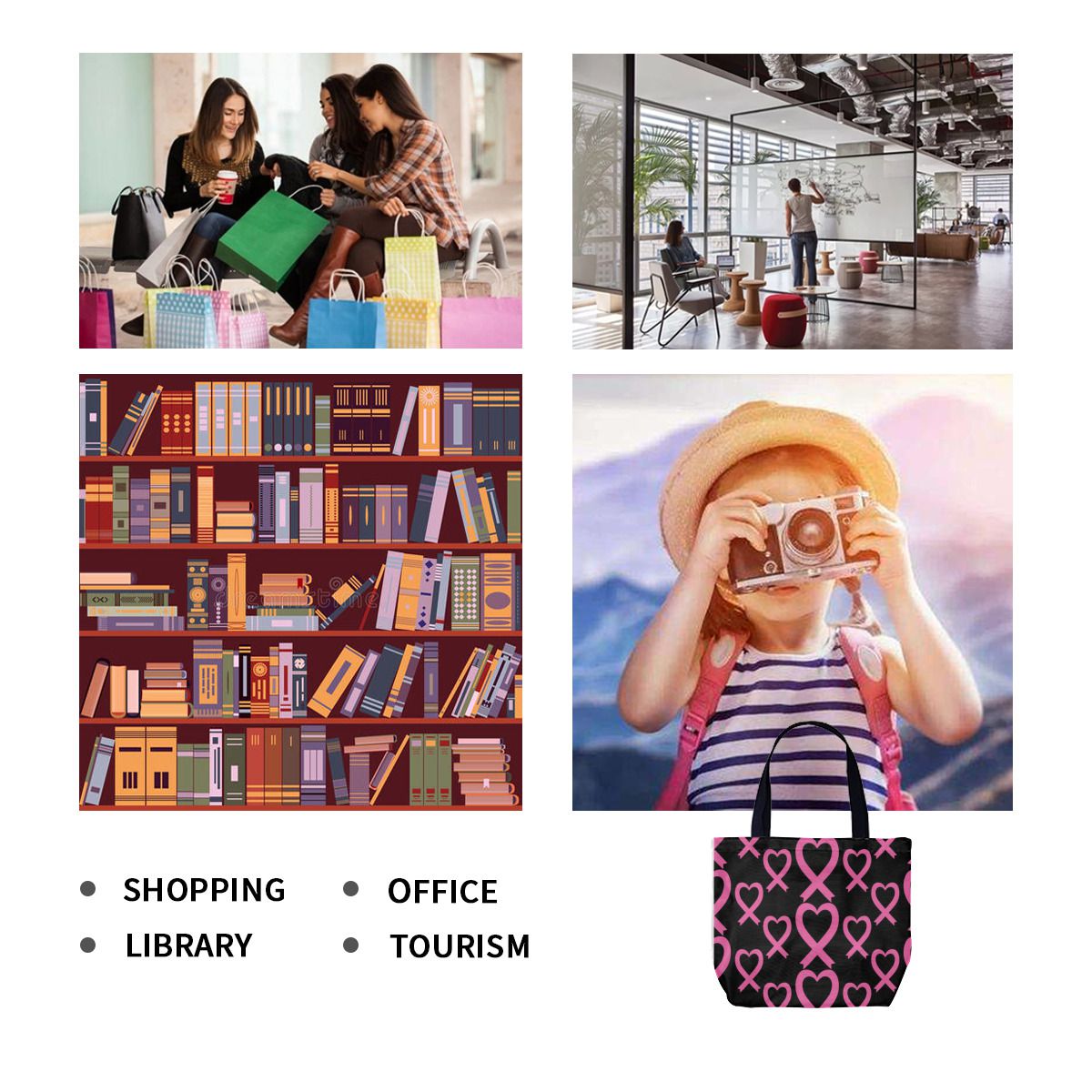 Pink Ribbon Breast Cancer Awareness Canvas Bag No.SISK7Z