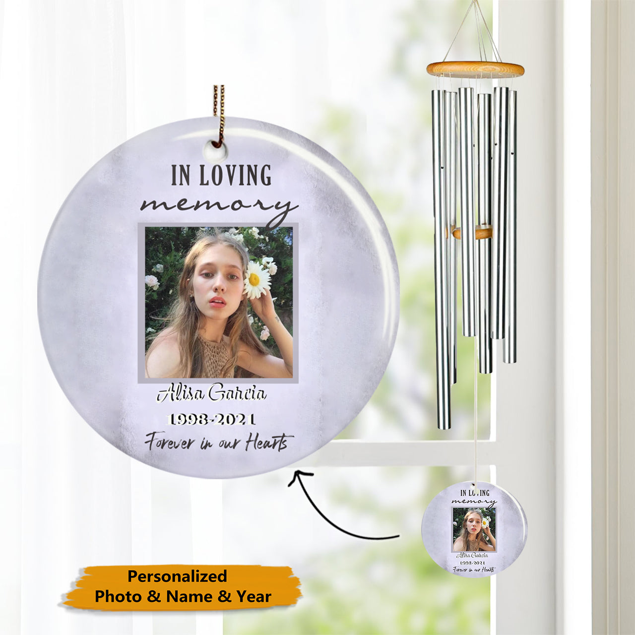 Memorial Wind Chime, In Loving Memory of, Cemetery Decoration, Forever in our hearts, RIP No.WSQ9MV