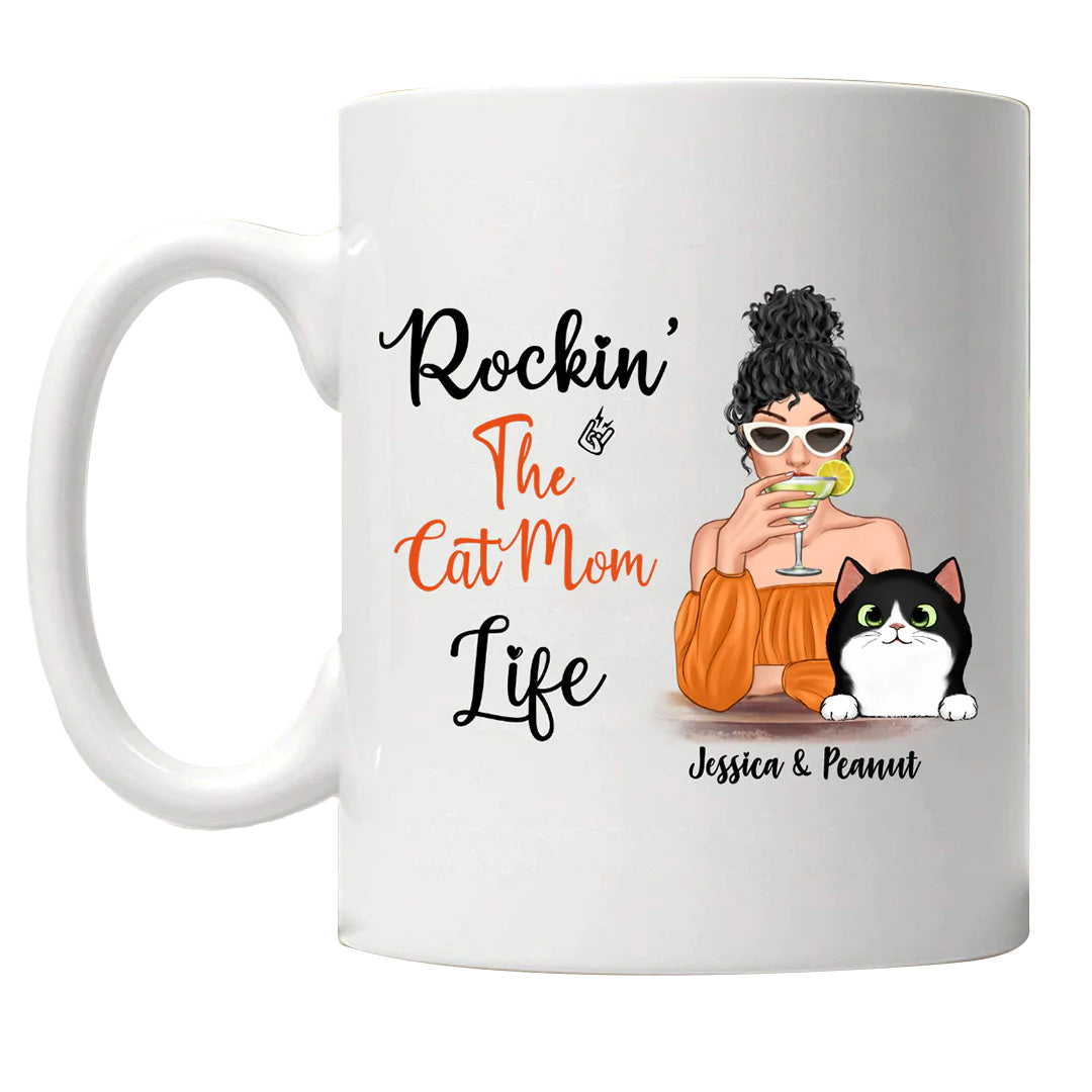 Rockin' Cat Mom Life Cocktail Girl Personalized Mug (Double-sided Printing)
