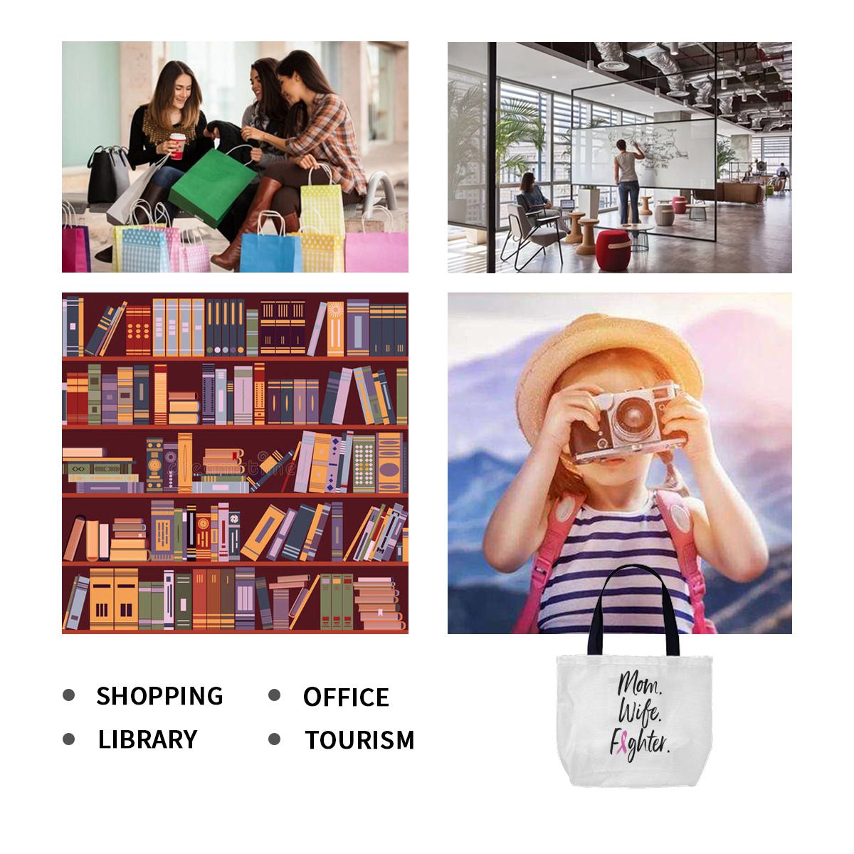 Mom Wife Fighter Breast Cancer Warrior Support Canvas Bag No.Y84XGA