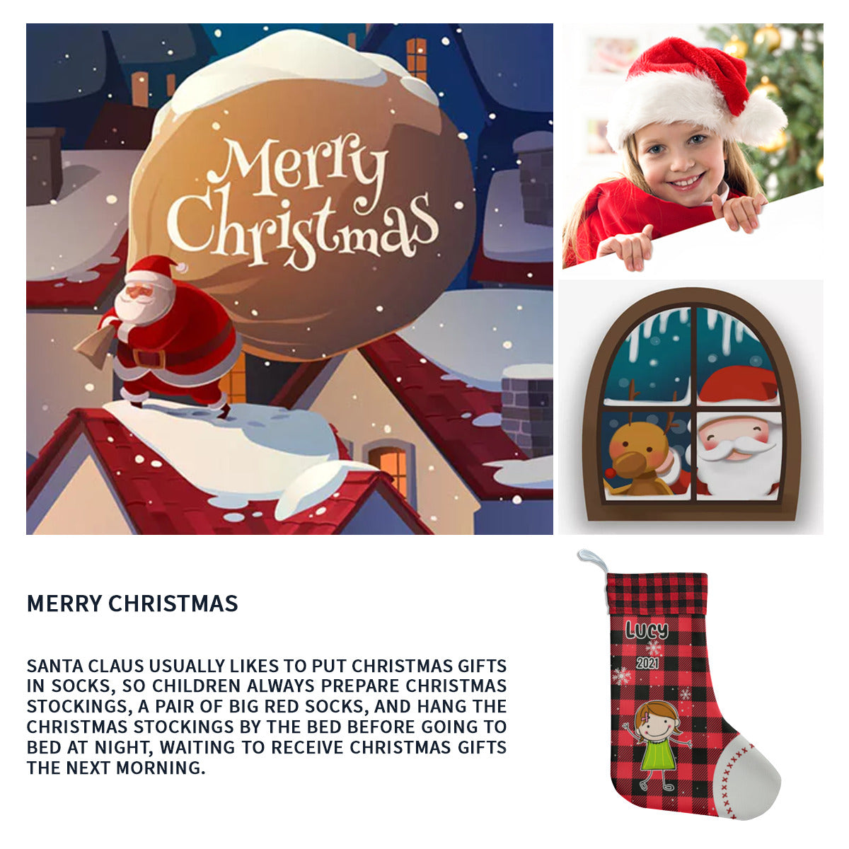 Personalized Name Christmas Kids Stocking Two-Sided Design