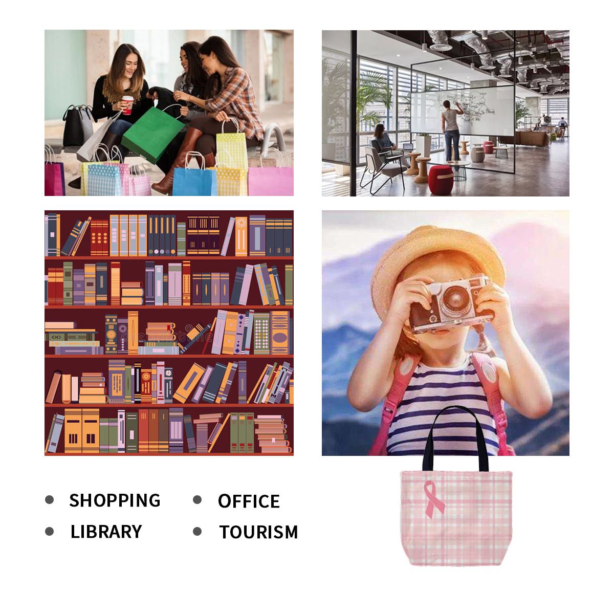 Breast Cancer Pink Ribbon Plaid Canvas Bag No.X93MBO