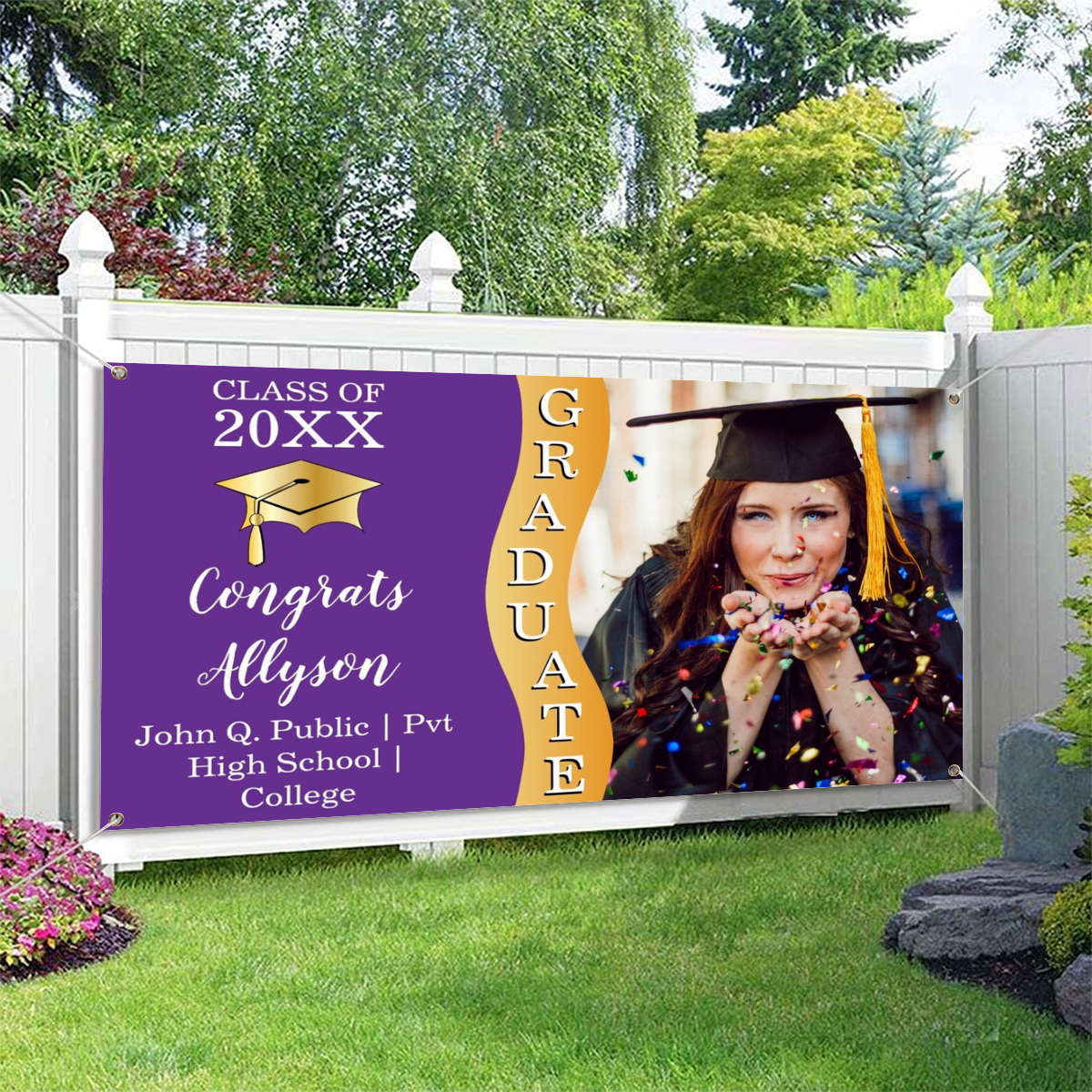 2022 Personalized Name/Photo, 7 Colors Congrats Graduate Wave Photo Banner