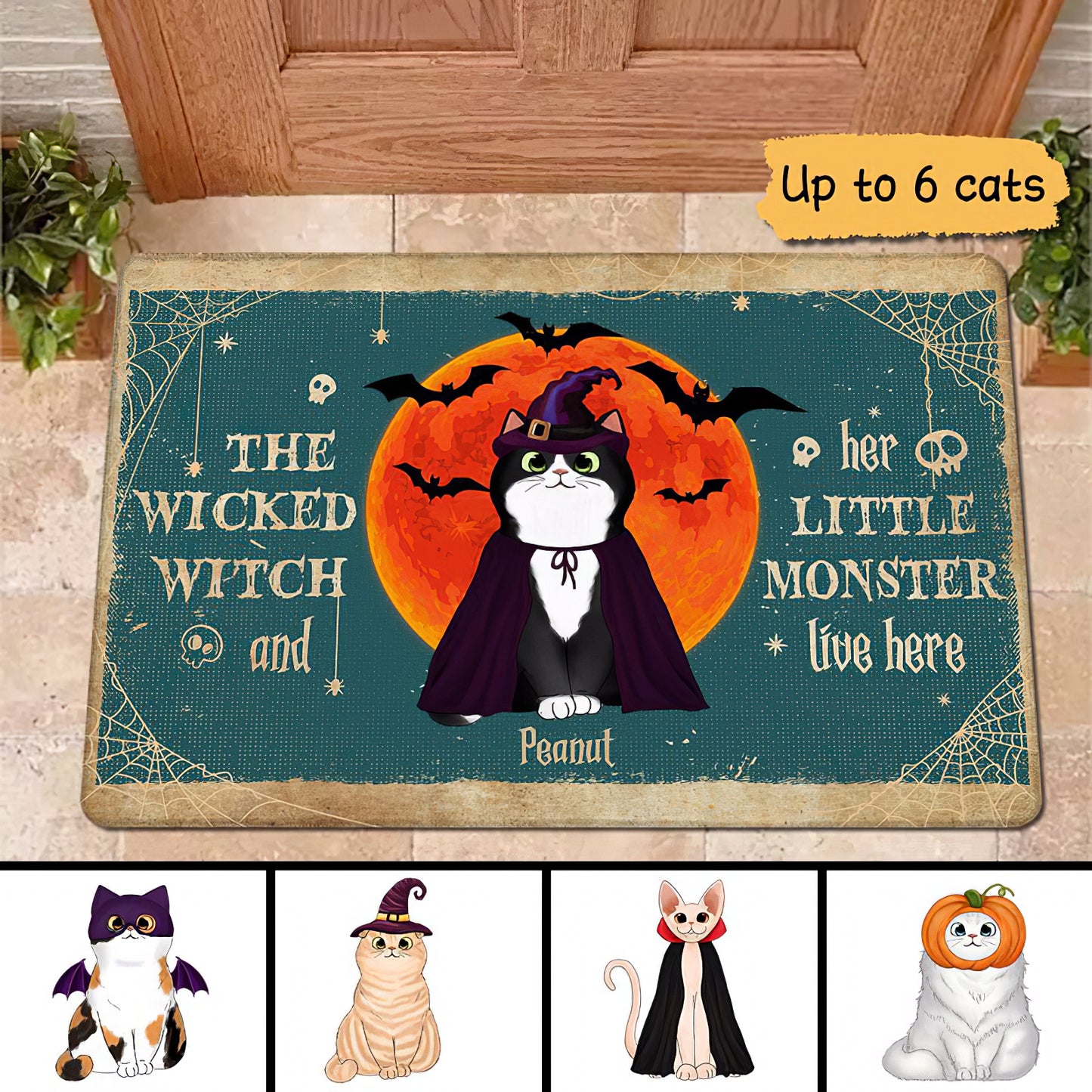 Vintage Halloween Cats Personalized Doormat