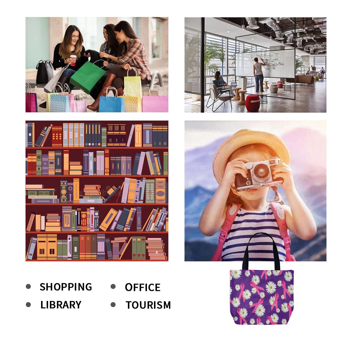 Breast cancer awareness pink ribbon daisies Canvas Bag No.9TMTO3