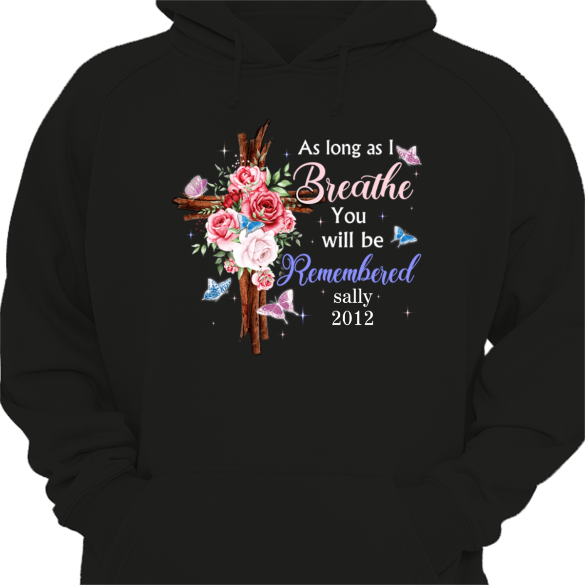 Butterflies Floral Cross Family Memorial Personalized Hoodie Sweatshirt