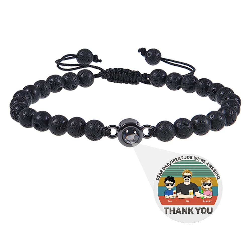 Dear Dad Grandpa Great Job We're Awesome Thank You Young - Black Natural Stone Projection Bracelet