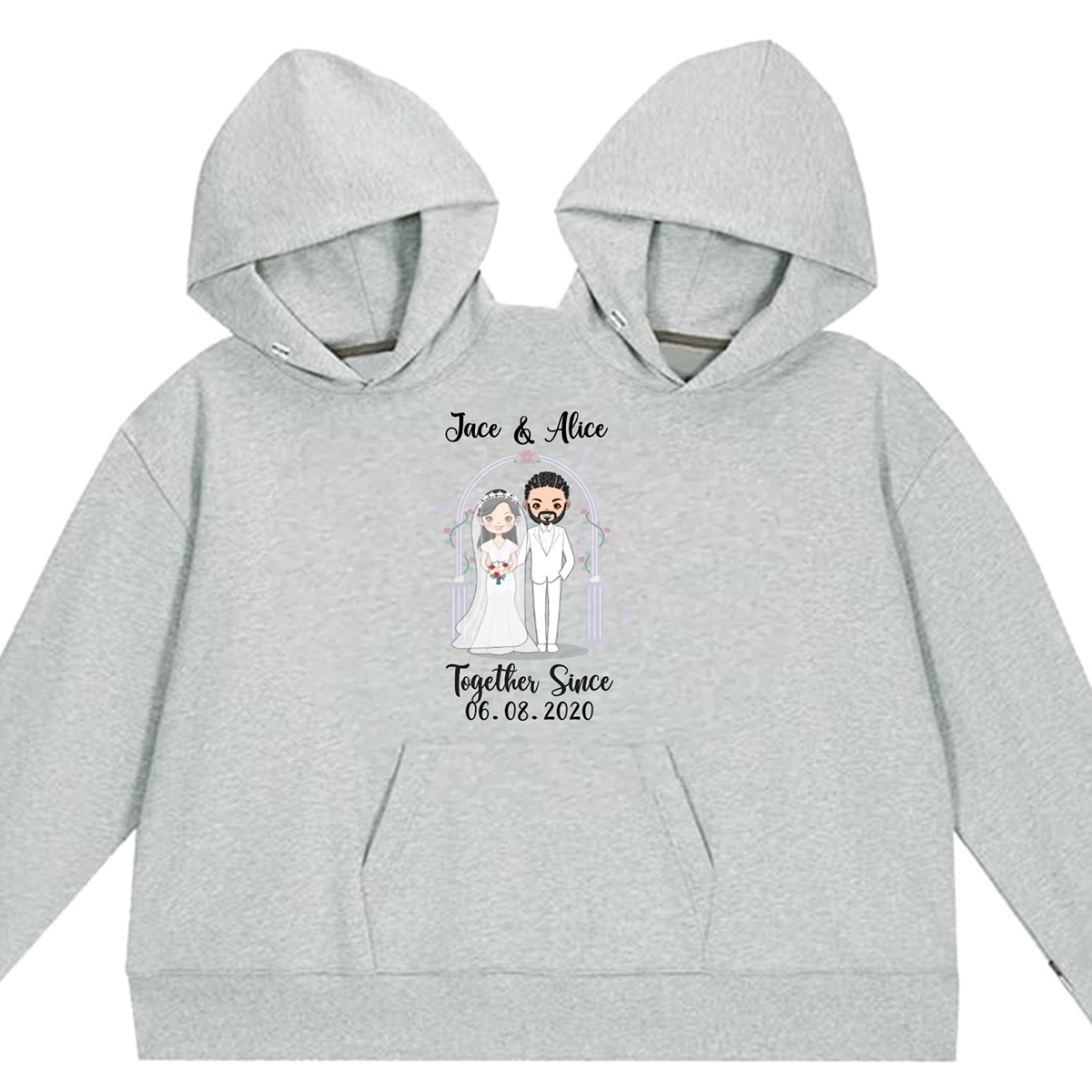 Couple Together Since Wedding Chibi Honeymoon Anniversary Personalized Couple One-Piece Hoodie Sweatshirt