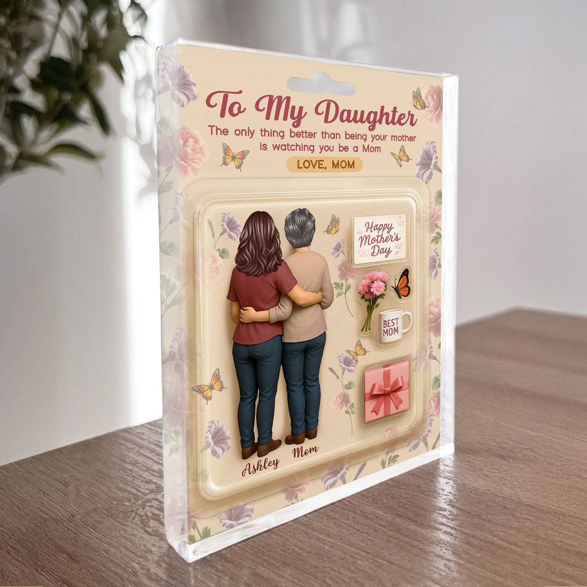 To My Daughter From Mom Birth Flowers Custom Figure Personalized Acrylic Block Plaque