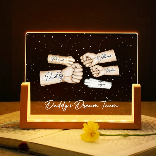 Daddy's Team Fist Bump Personalized U-Base Acrylic LED Night Light, Gift For Dad, Grandpa, Husband