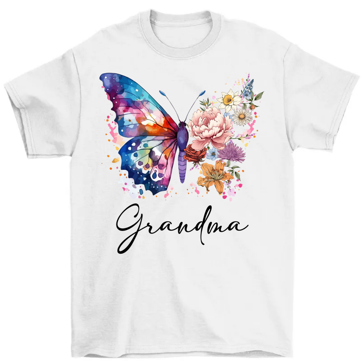 Grandma Mom Half Butterflies Birth Month Flowers Personalized Shirt