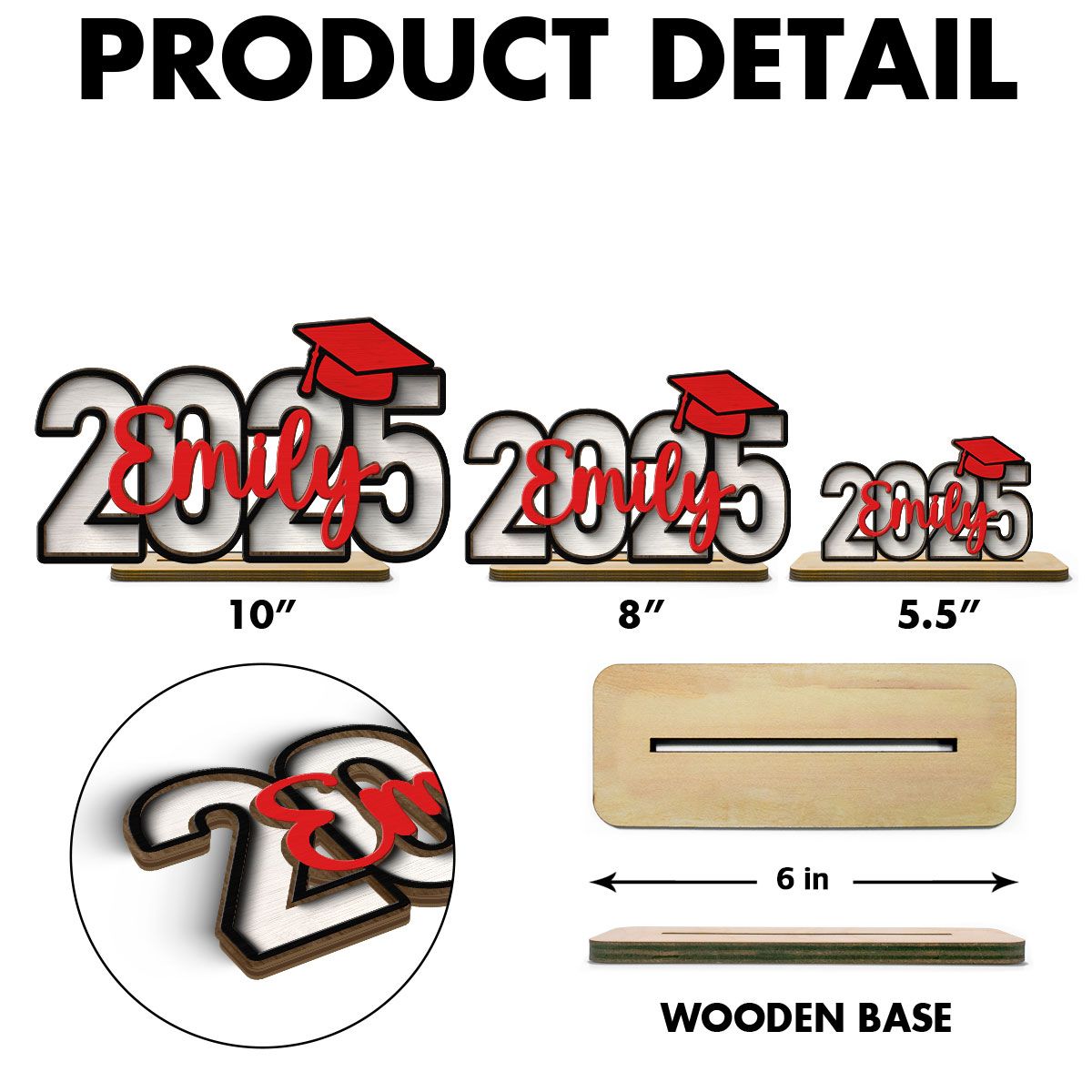 2025 Graduation Senior Personalized 2-Layer Standing Wooden Plaque