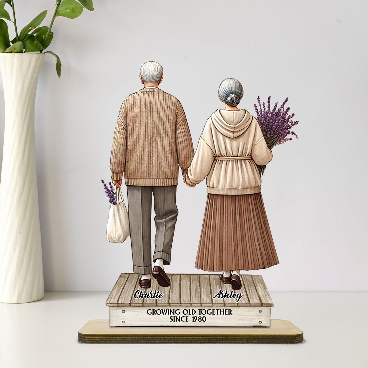 Old Couple Sitting On Front Porch Personalized Standing Wooden Plaque