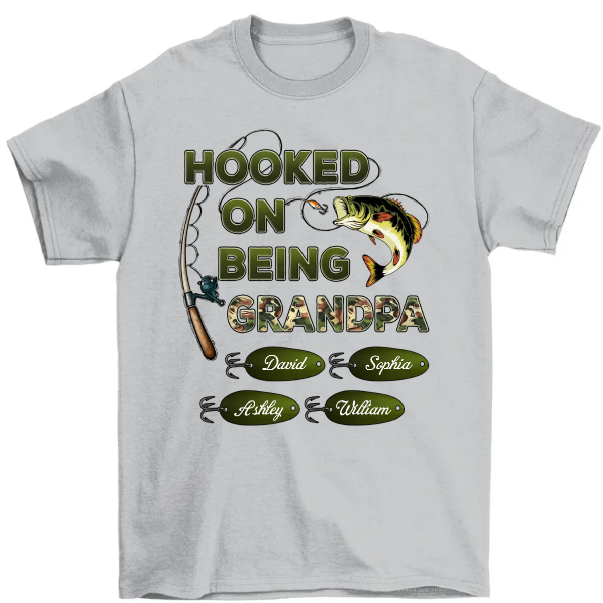 Hooked On Being Grandpa Papa Fishing Camouflage Personalized Shirt, Father's Day Gift For Grandpa, Dad, Husband