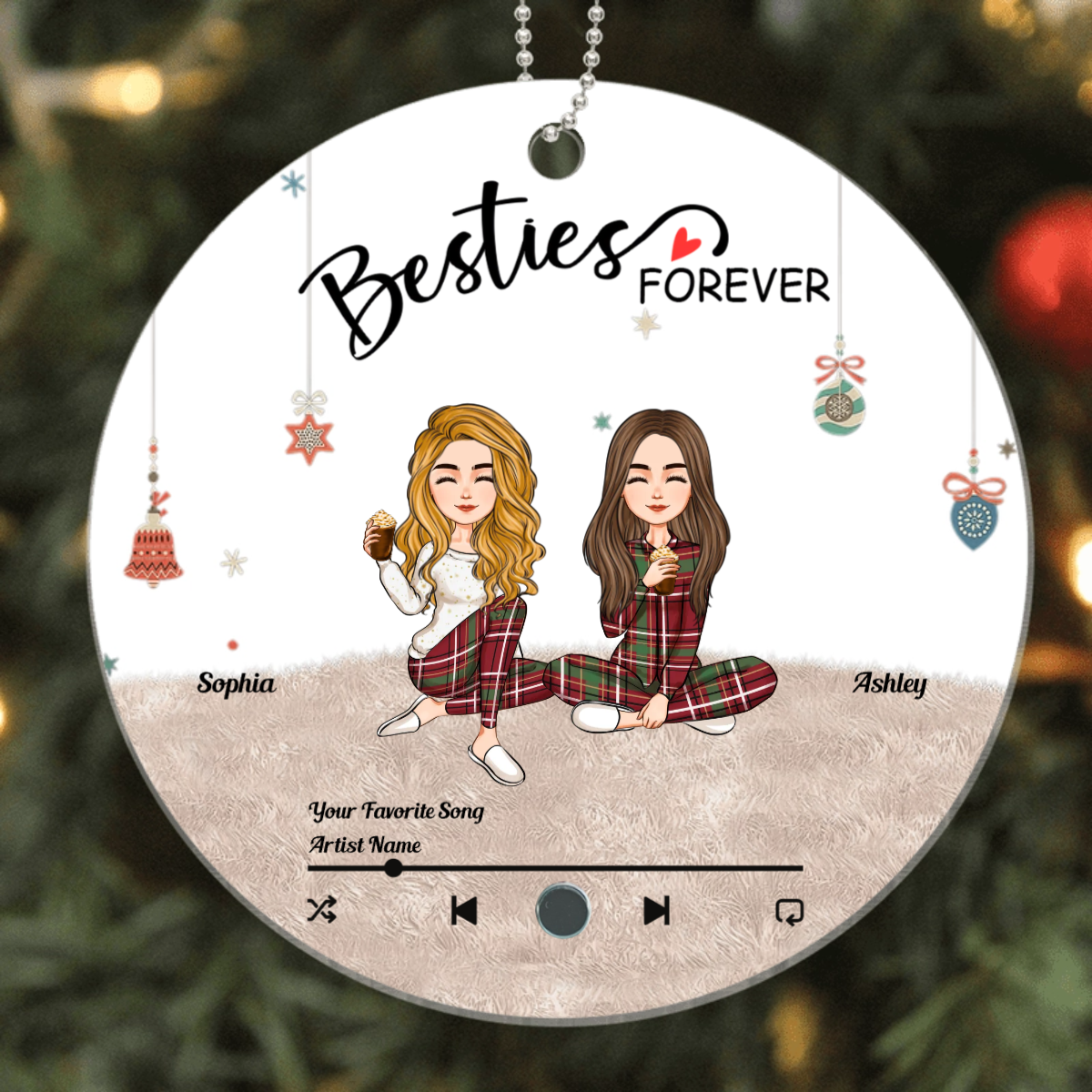 Besties Forever - Personalized Ceramic Music Acrylic Ornament - Christmas, New Year Gift For Sistas, Sister, Besties, Best Friends, Soul Sisters