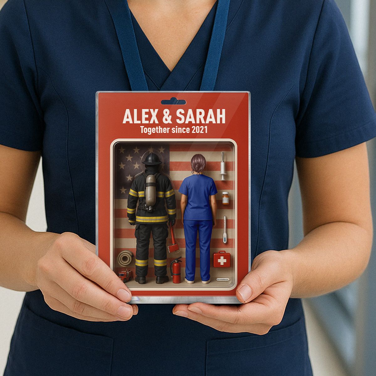 You & Me We Got This Firefighter & Nurse Couple Toy Box Figures Style Personalized Acrylic Block Plaque