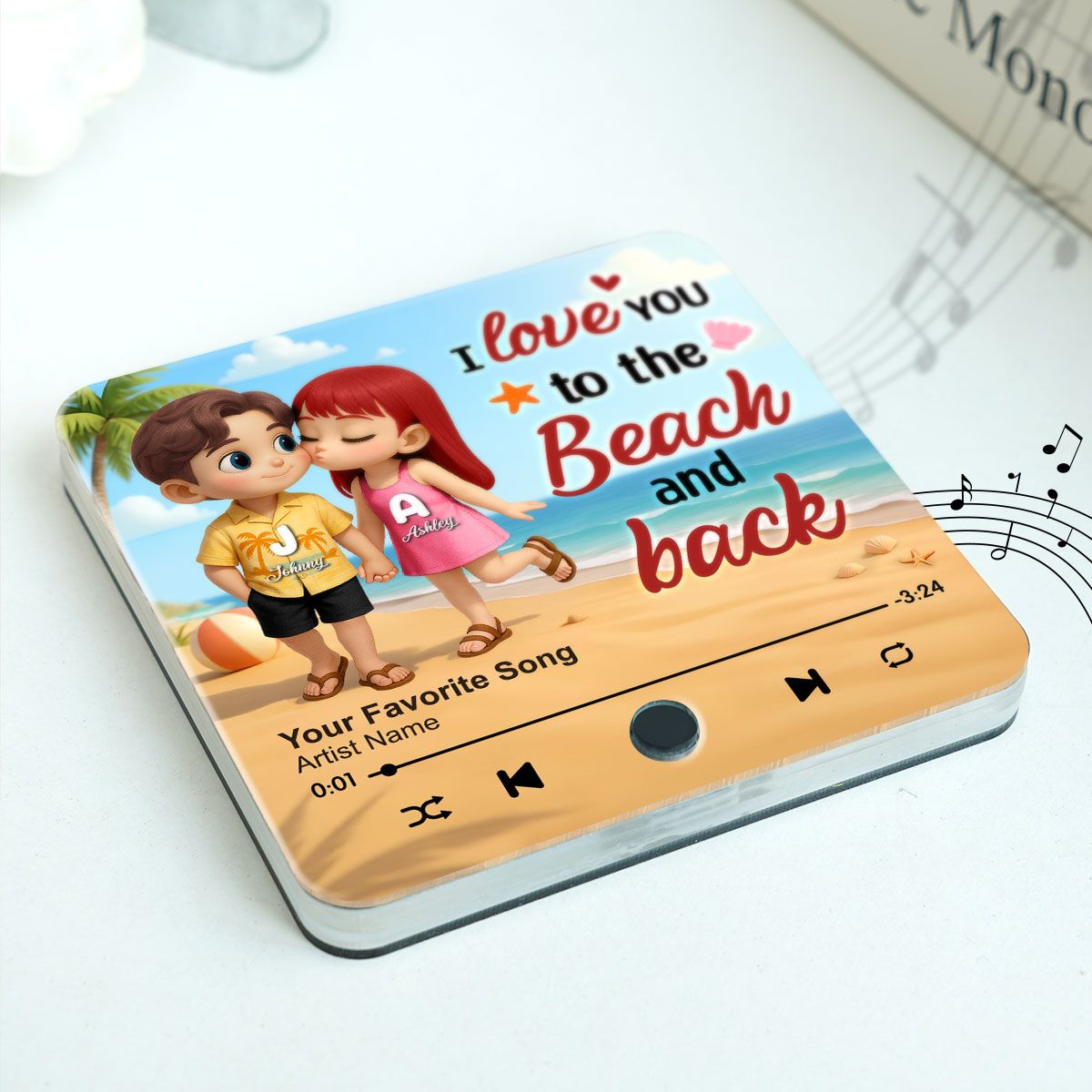 My Favorite Place in All the World is Next to You, Summer Cartoon Couple Personalized Music Fridge Magnet