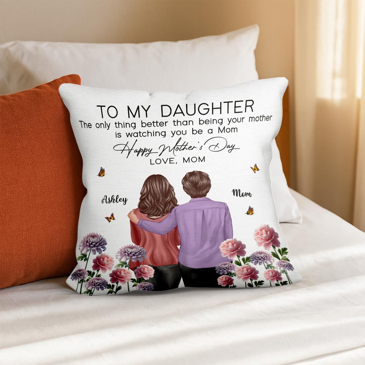 To My Daughter From Mom Happy Mother's Day Birth Flower Personalized Pillow, Mother's Day Gift For Daughter