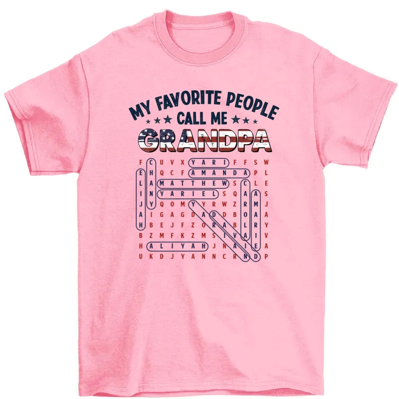 Grandpa's Favorite People Word Search Puzzle American Flag Theme - Personalized Shirt - Father's Day Gift For Grandpa, Dad