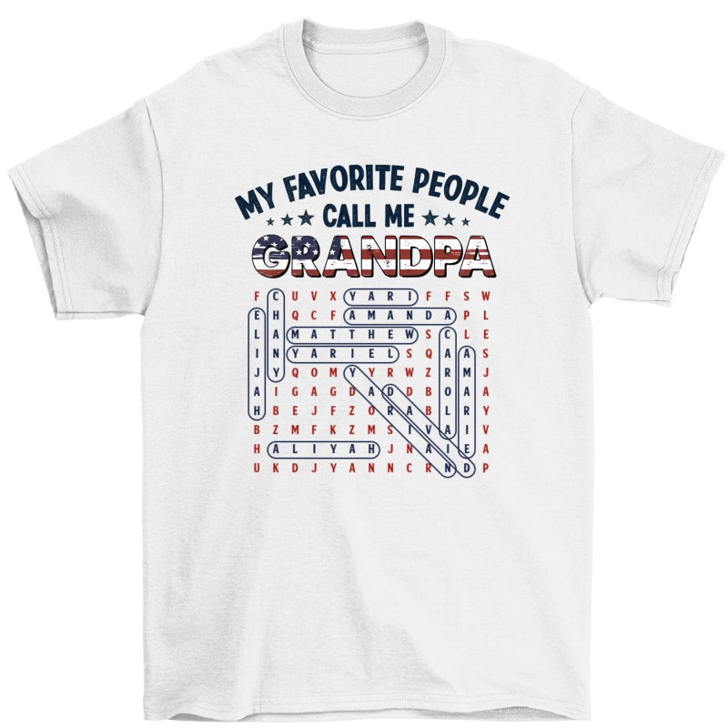 Grandpa's Favorite People Word Search Puzzle American Flag Theme - Personalized Shirt - Father's Day Gift For Grandpa, Dad