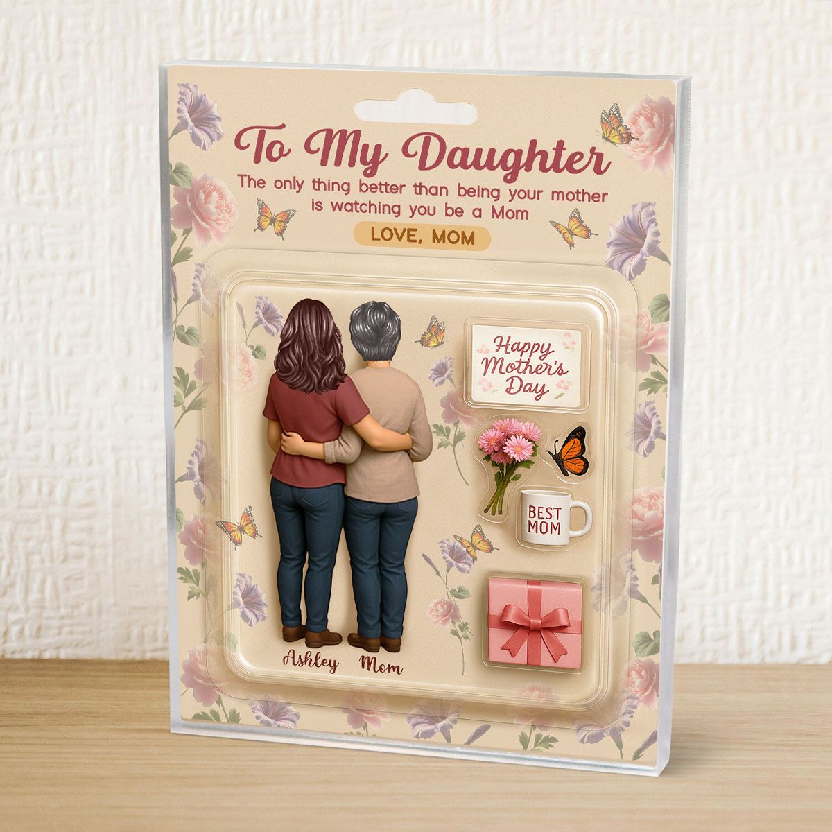 To My Daughter From Mom Birth Flowers Custom Figure Personalized Acrylic Block Plaque