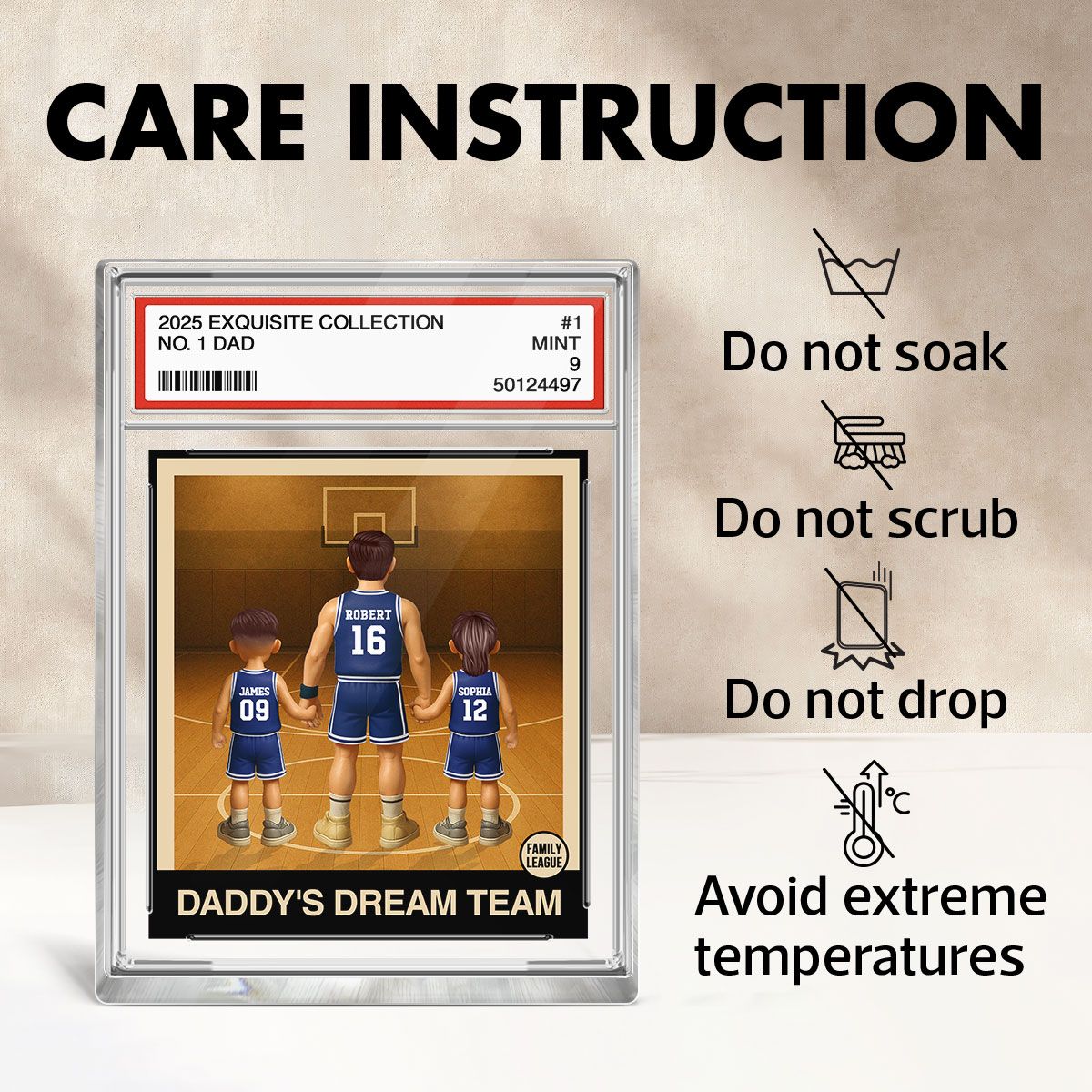 Basketball No. 1 Dad Man & Kids Trading Card Style Personalized Acrylic Block Plaque