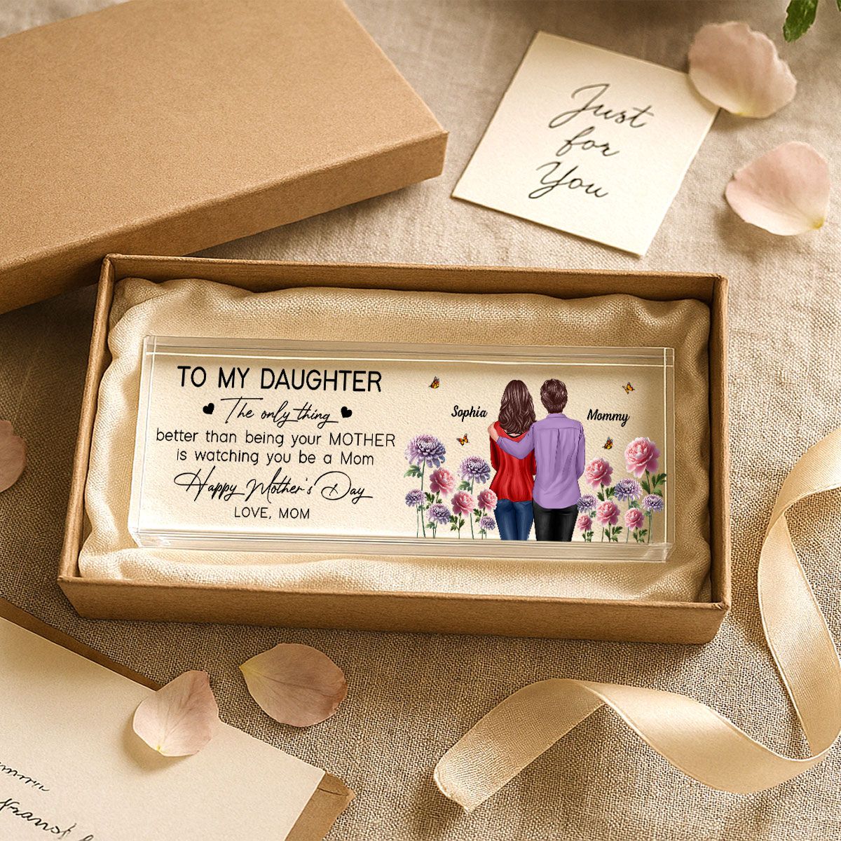 To My Daughter From Mom Happy Mother's Day Birth Flower Personalized Desk Block, Mother's Day Gift For Daughter