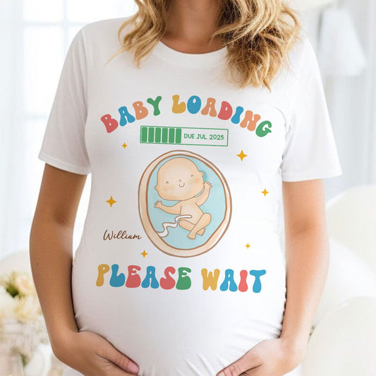 Baby Loading Please Wait Personalized Shirt for New Mom, Pregnancy Announcement Gift for Her, Cute Baby Announcement Shirt for Pregnancy Reveal Shirt