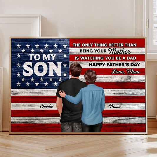 Nation Flag To My Son Happy Father's Day Personalized Canvas, Heartfelt Father's Day Gift For Son