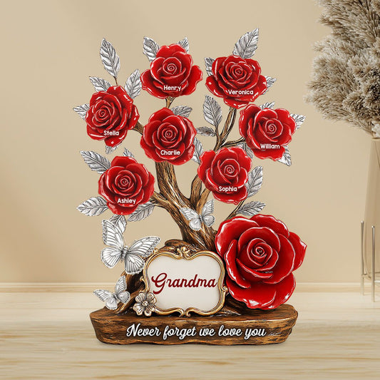 Mom Grandma & Kids Names On Roses Personalized Acrylic Block Plaque