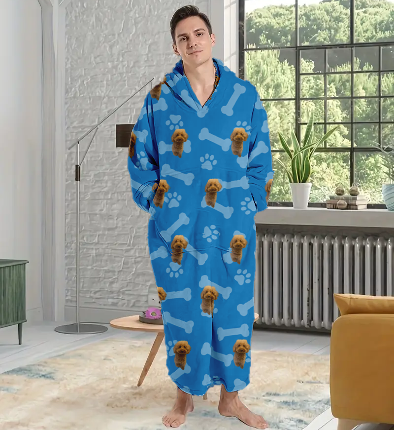 Personalized Blanket Hoodie With Dog Cat Photo Oversized Sweatshirt Blanket Warm Cozy Star Hooded Blanket